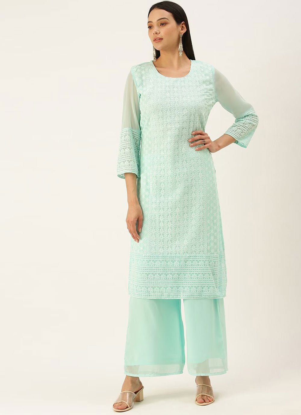 Casual Kurti Georgette Sea Green Embroidered Kurtis