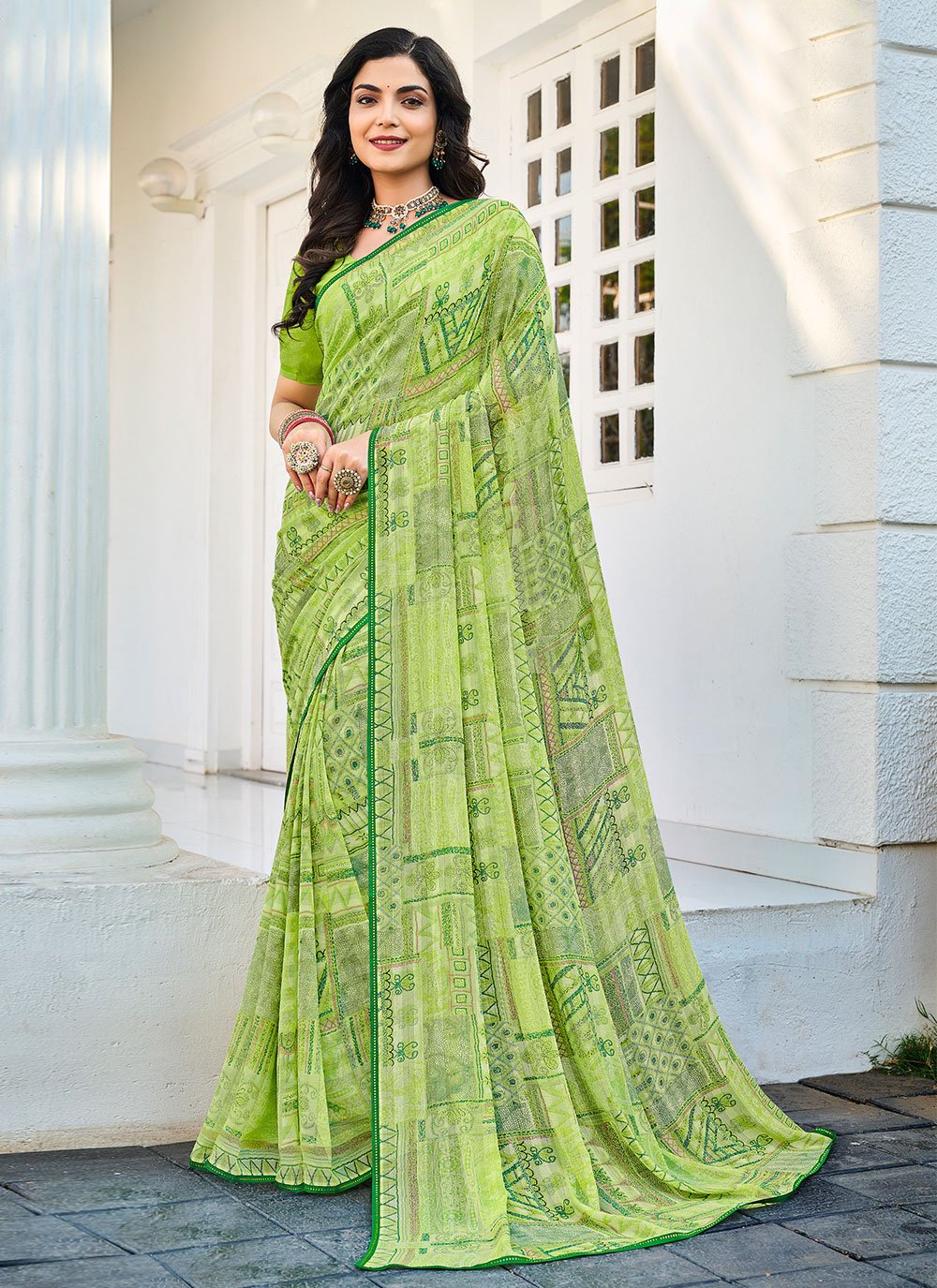 Designer Trendy Saree Georgette Sea Green Fancy Work Saree