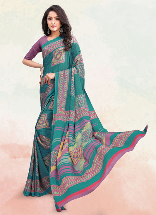 Trendy Saree Georgette Sea Green Print Saree