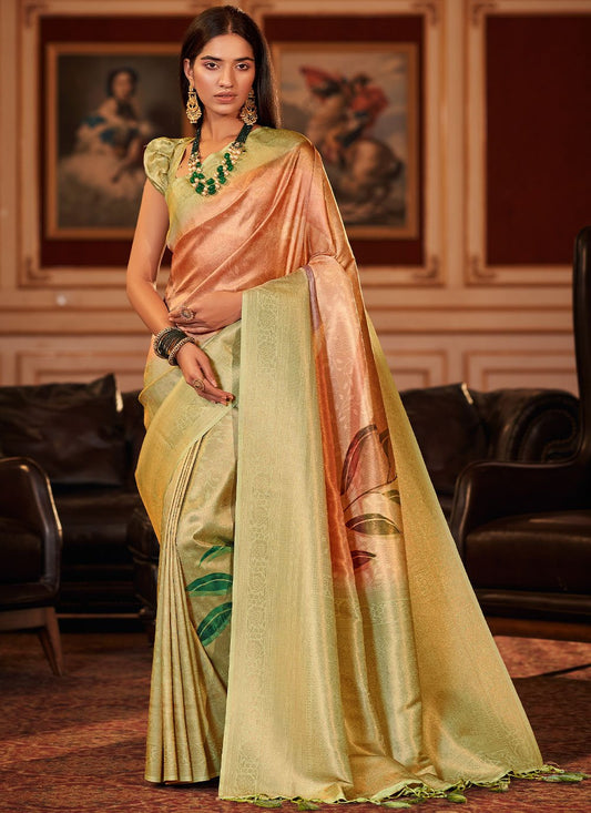 Trendy Saree Jacquard Sea Green Digital Print Saree