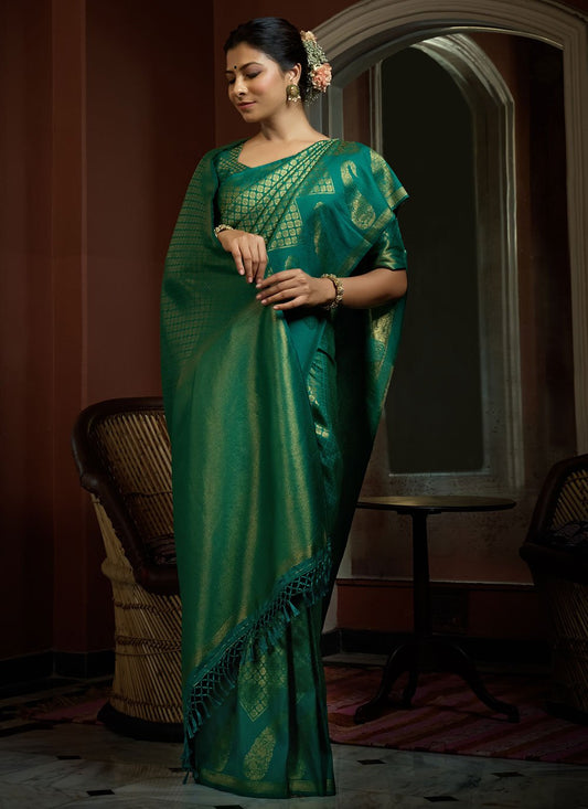 Contemporary Kanjivaram Silk Sea Green Weaving Saree