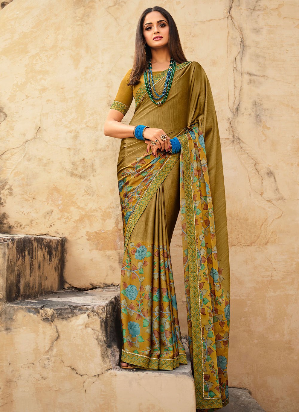 Trendy Saree Chiffon Sea Green Lace Saree