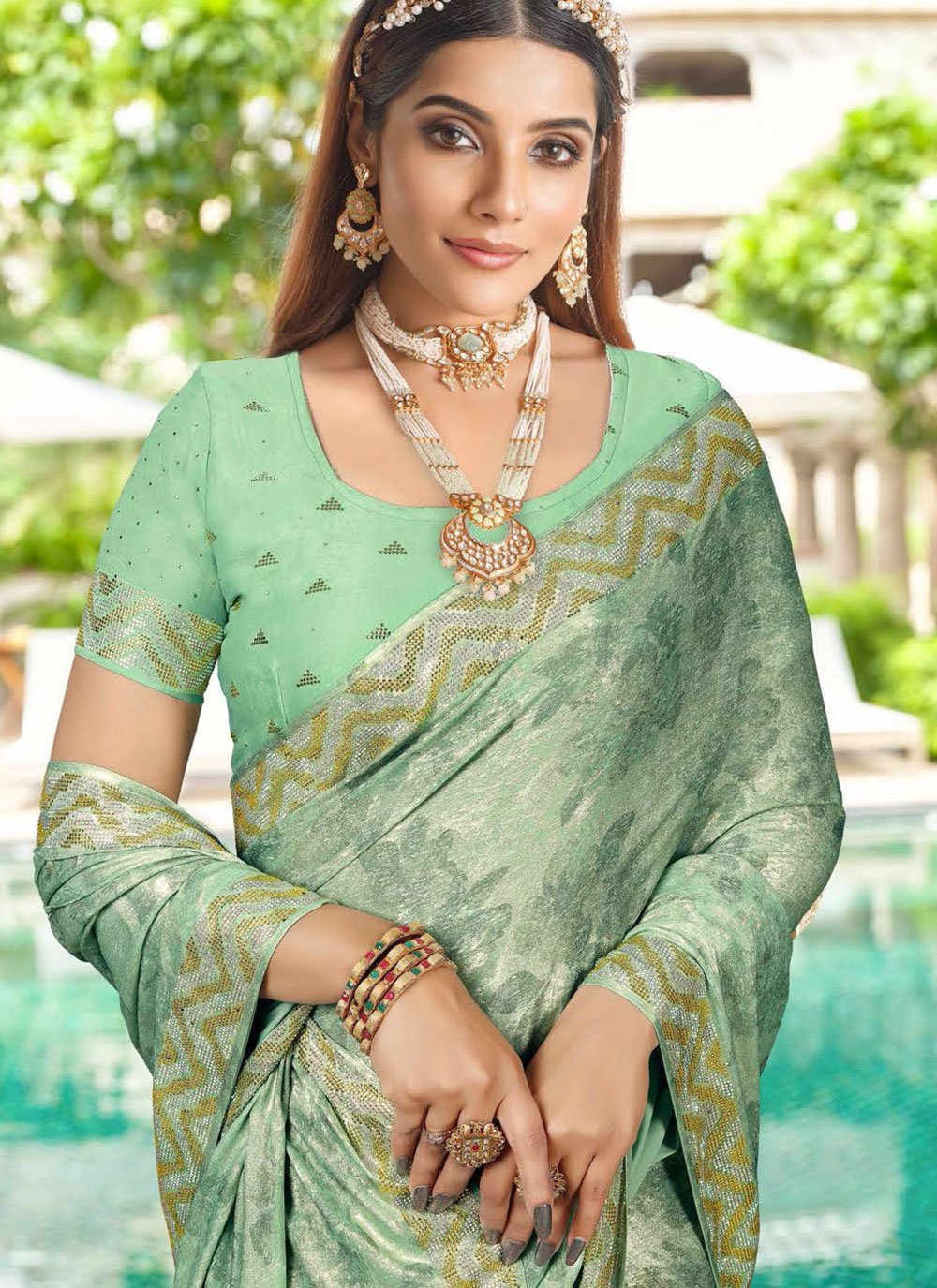 Classic Silk Sea Green Embroidered Saree