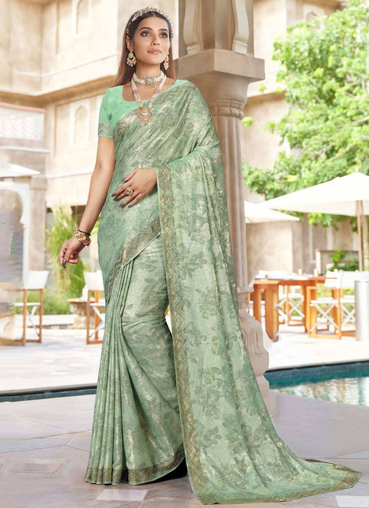 Classic Silk Sea Green Embroidered Saree