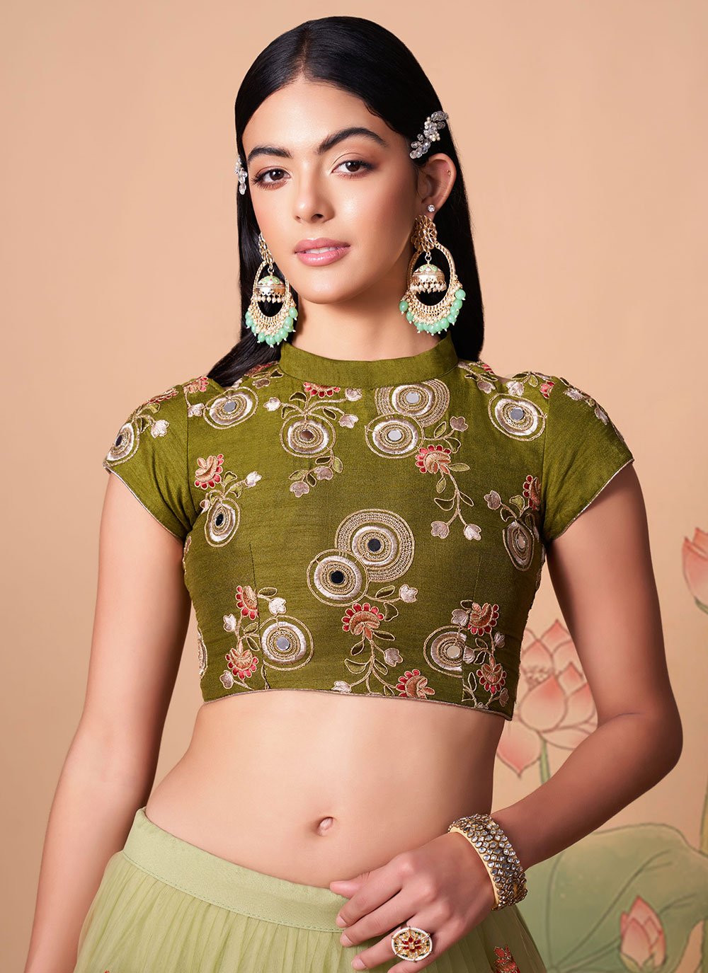 A Line Lehenga Net Sea Green Dori Work Lehenga Choli