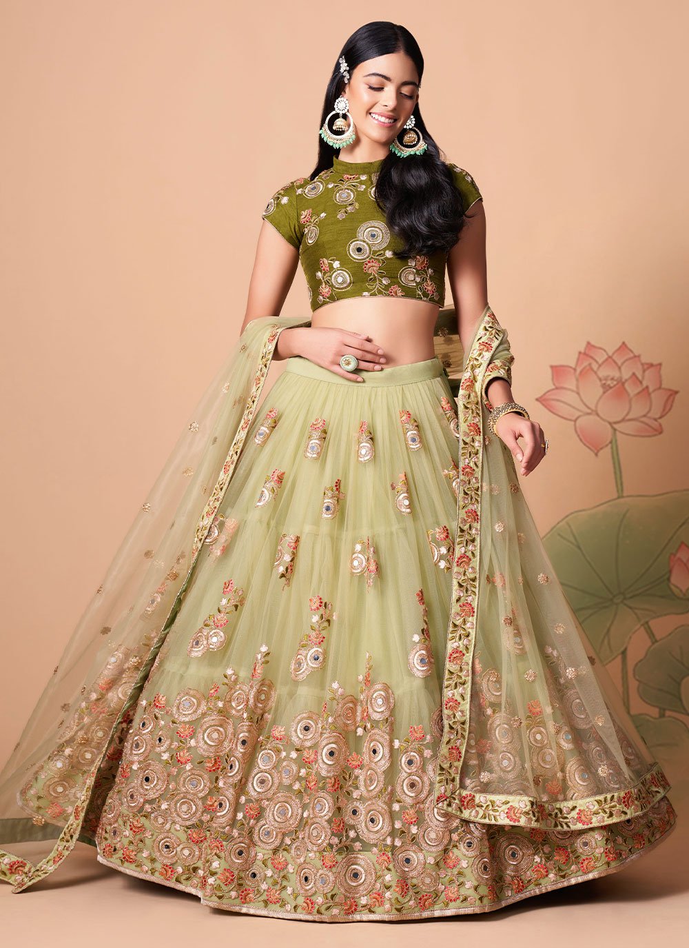 A Line Lehenga Net Sea Green Dori Work Lehenga Choli