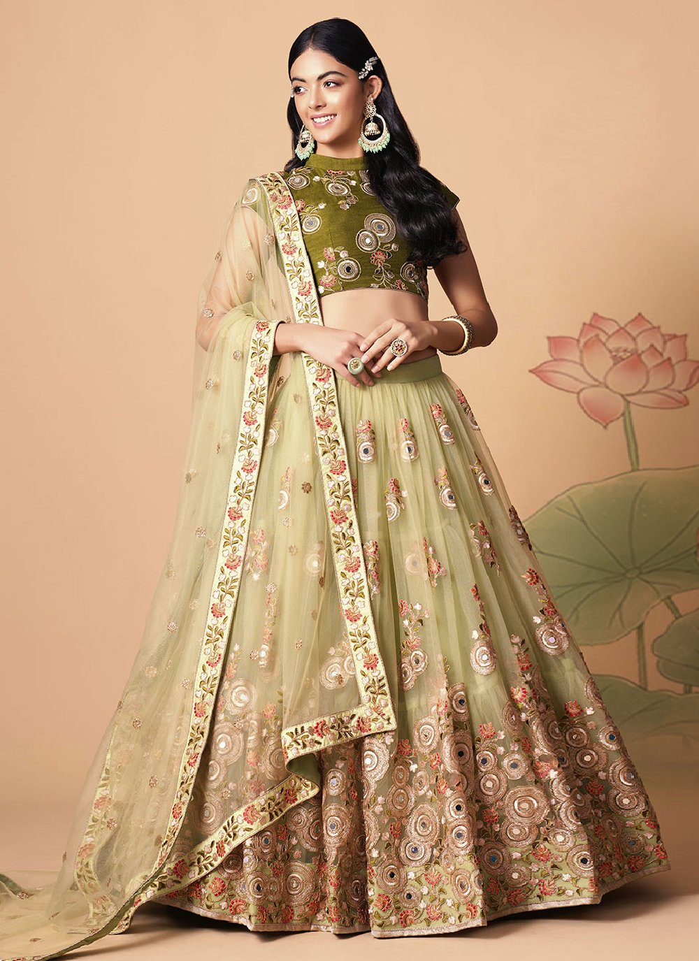 A Line Lehenga Net Sea Green Dori Work Lehenga Choli