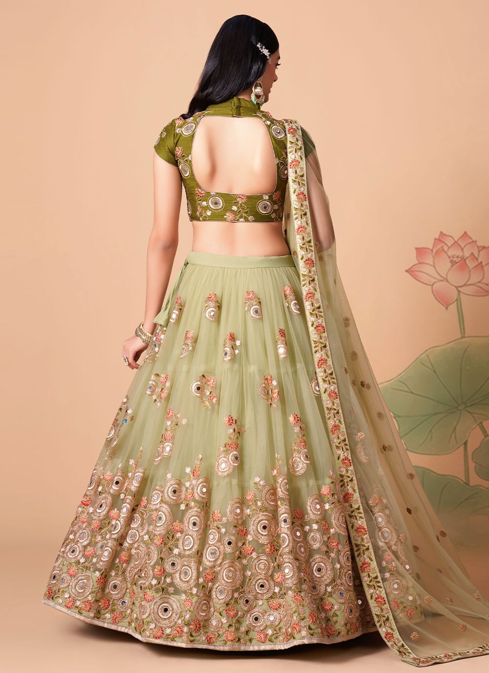 A Line Lehenga Net Sea Green Dori Work Lehenga Choli