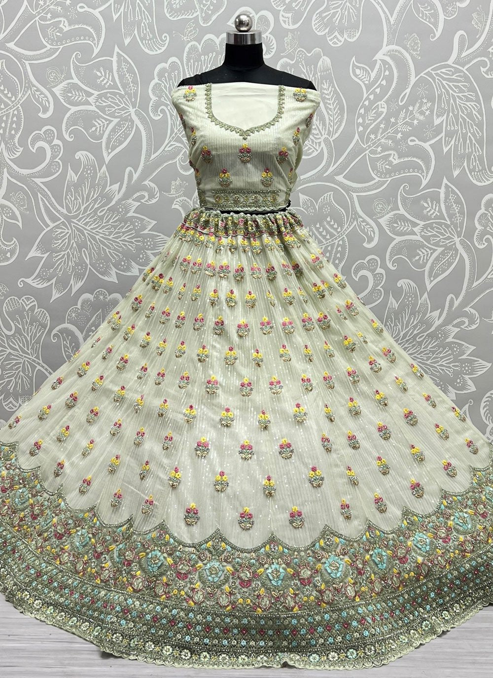 Lehenga Choli Net Sea Green Dori Work Lehenga Choli