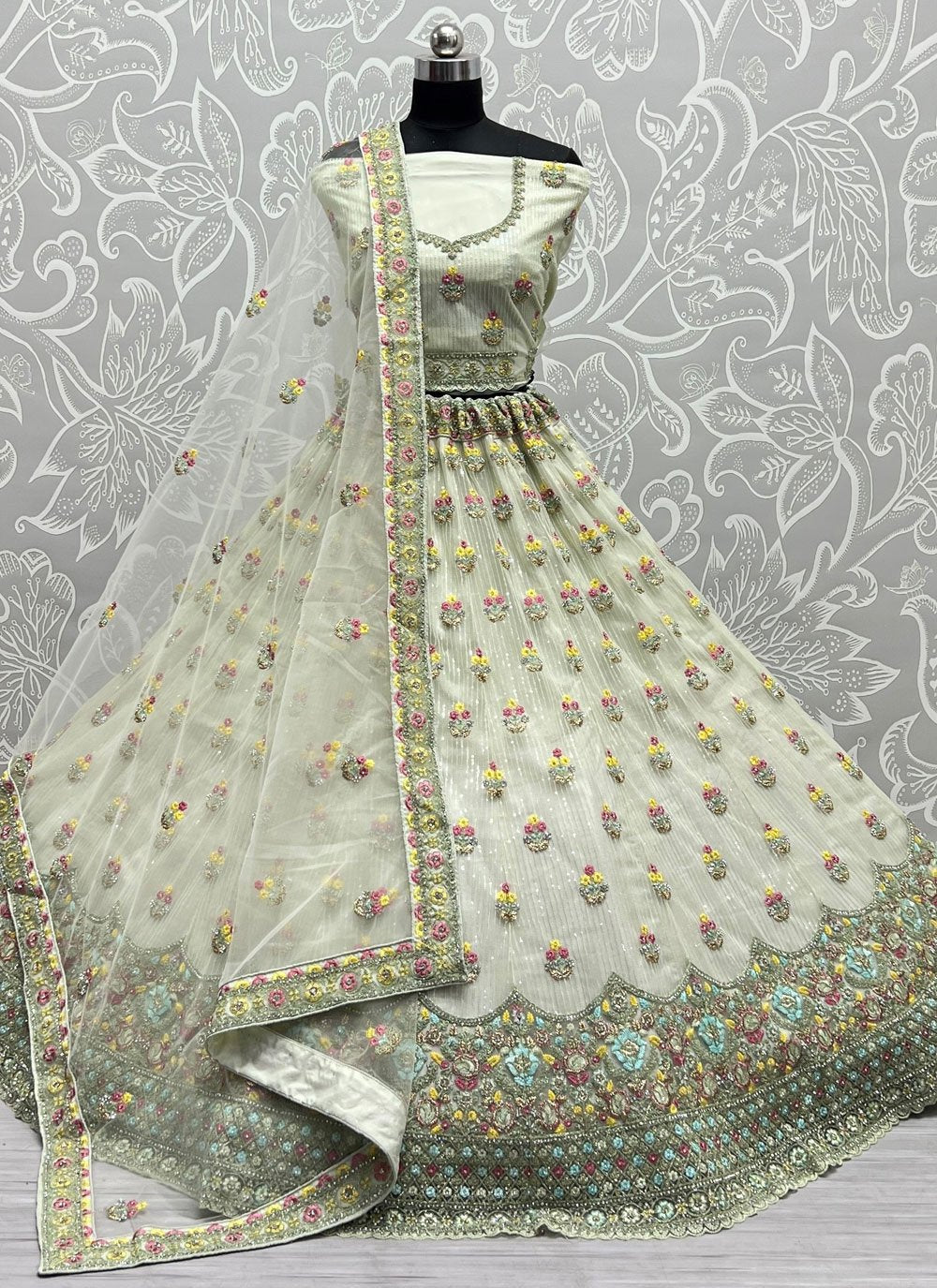 Lehenga Choli Net Sea Green Dori Work Lehenga Choli