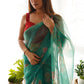 Contemporary Organza Sea Green Digital Print Saree