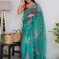 Contemporary Organza Sea Green Digital Print Saree