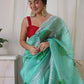 Trendy Saree Organza Sea Green Cut Work Saree