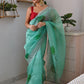 Trendy Saree Organza Sea Green Cut Work Saree