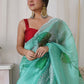 Trendy Saree Organza Sea Green Cut Work Saree
