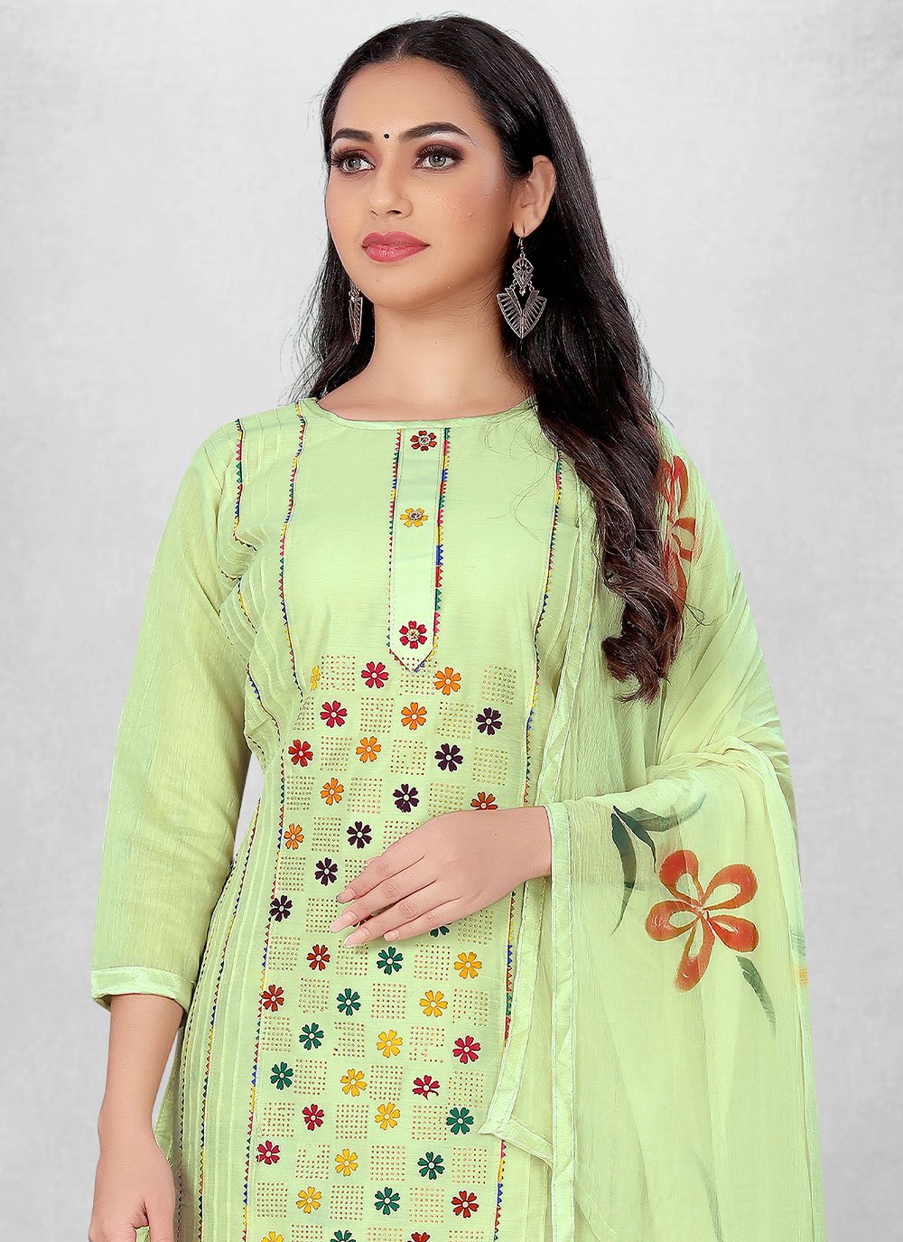 Churidar Suit Cotton Sea Green Hand Work Salwar Kameez