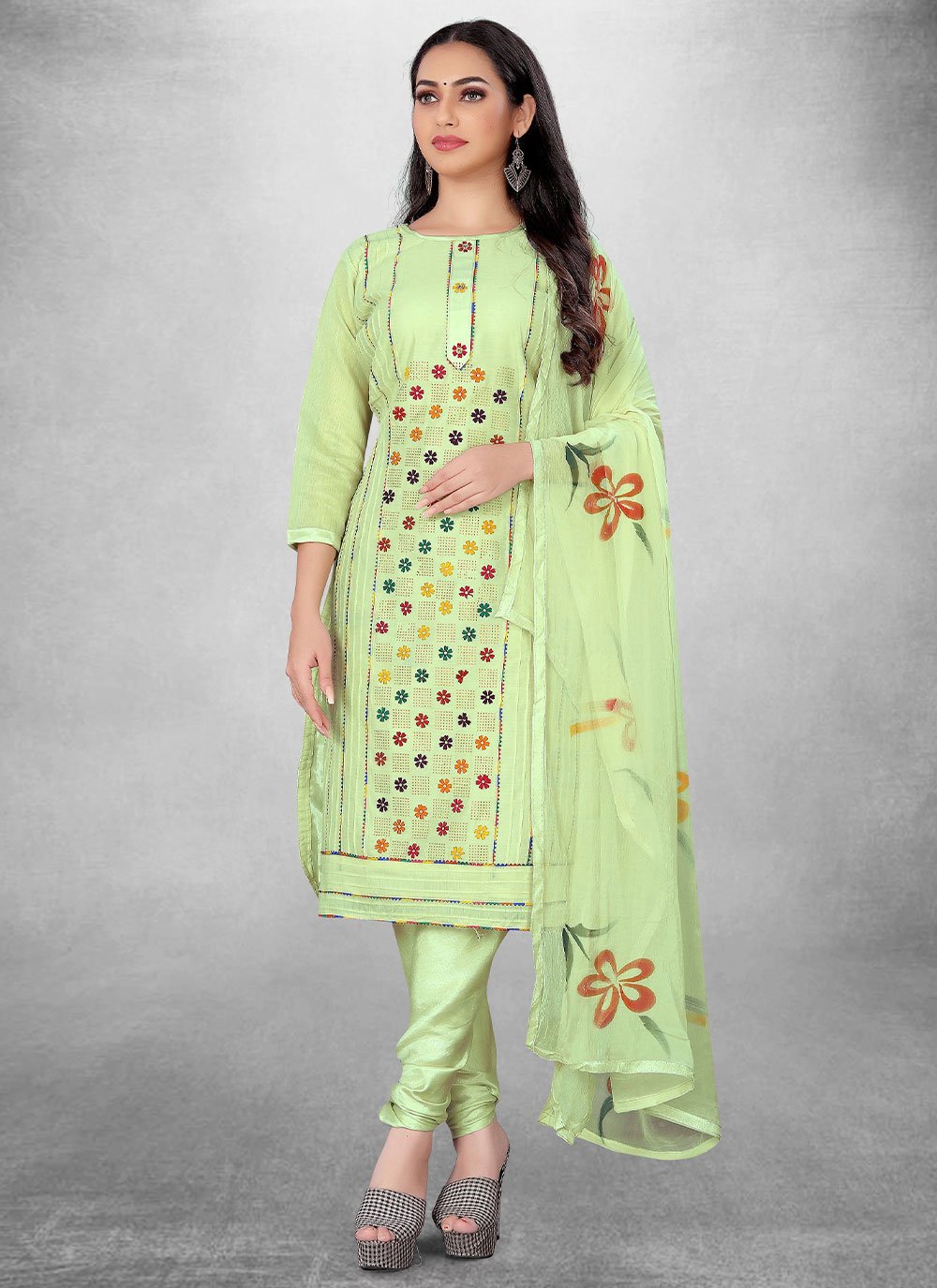 Churidar Suit Cotton Sea Green Hand Work Salwar Kameez