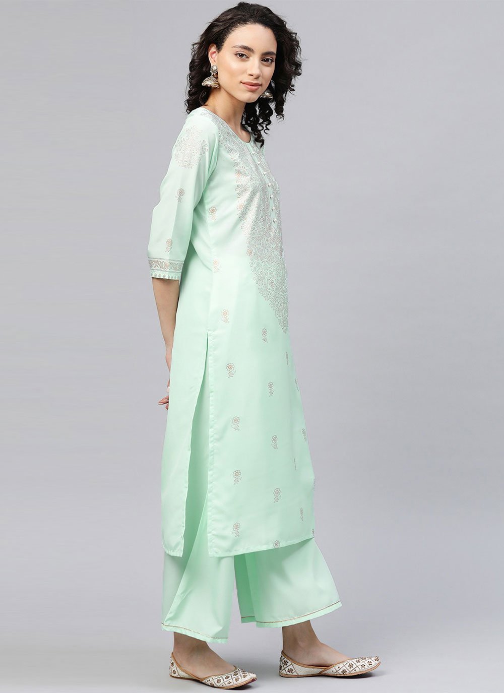 Designer Kurti Crepe Silk Sea Green Print Kurtis