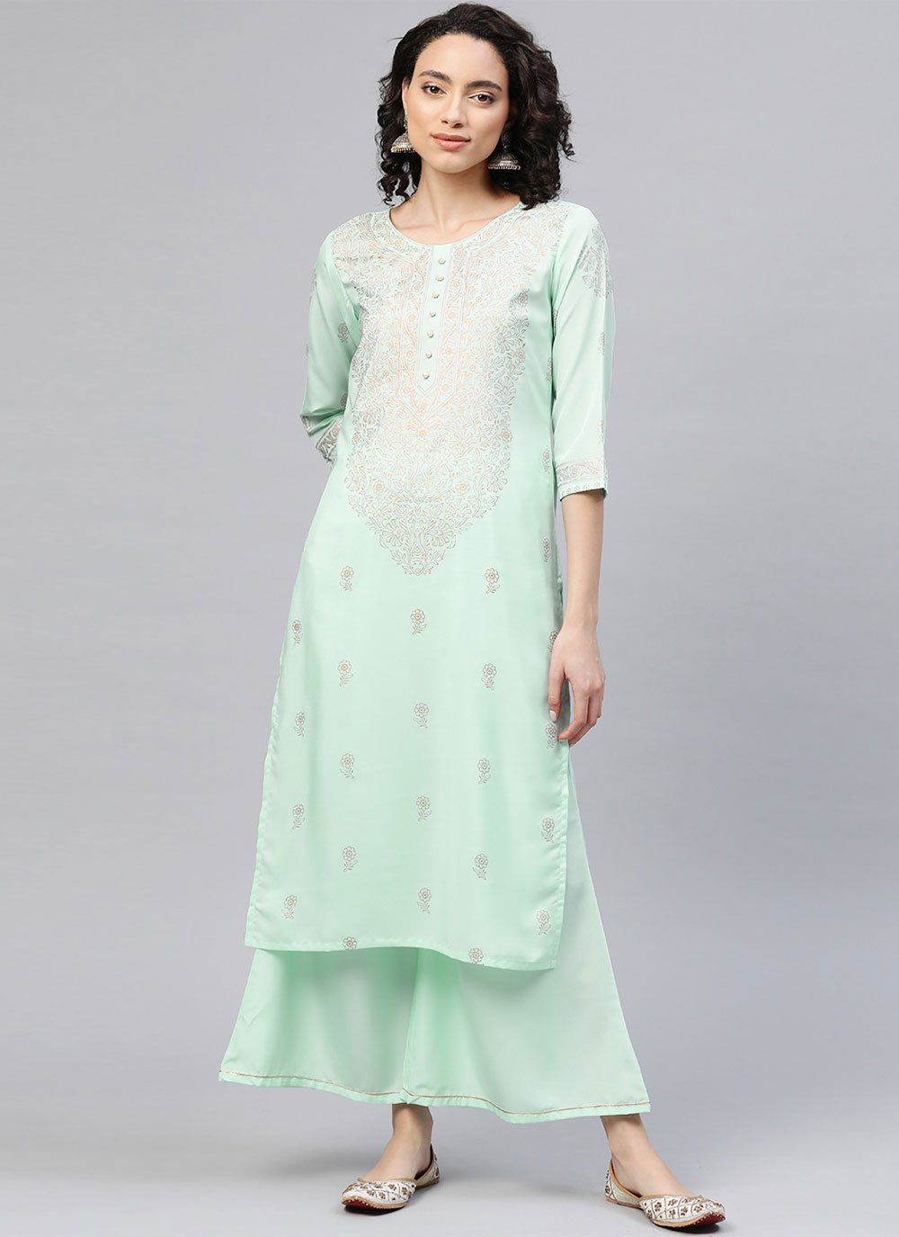 Designer Kurti Crepe Silk Sea Green Print Kurtis