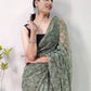 Classic Net Sea Green Print Saree