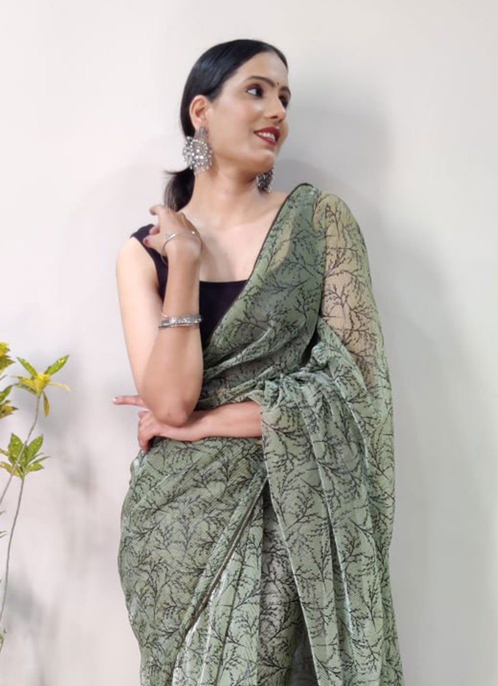 Classic Net Sea Green Print Saree