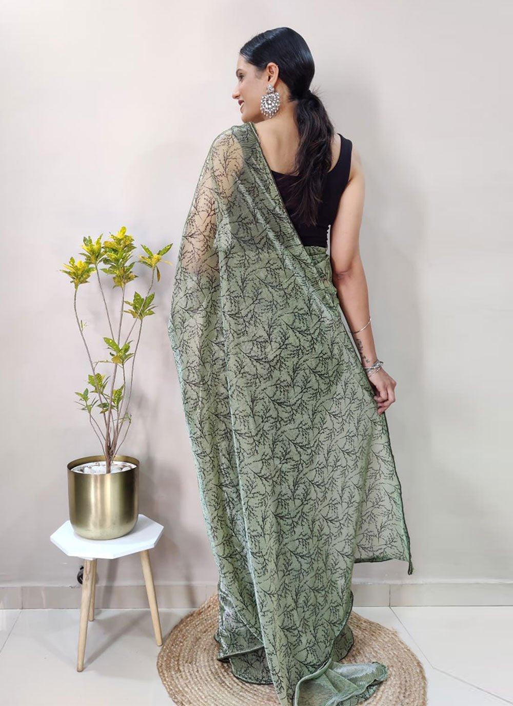 Classic Net Sea Green Print Saree