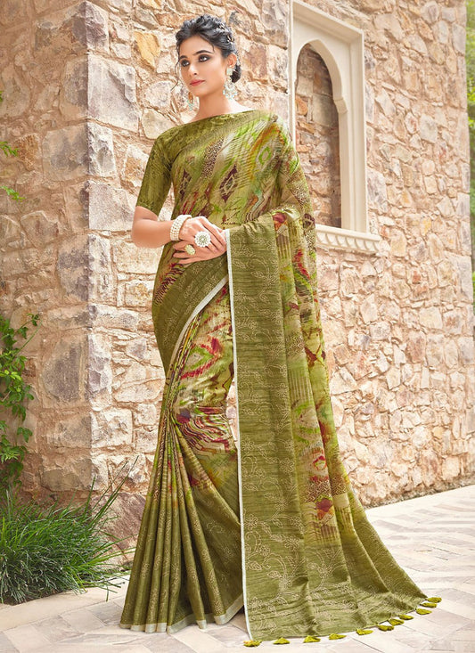 Classic Silk Sea Green Print Saree