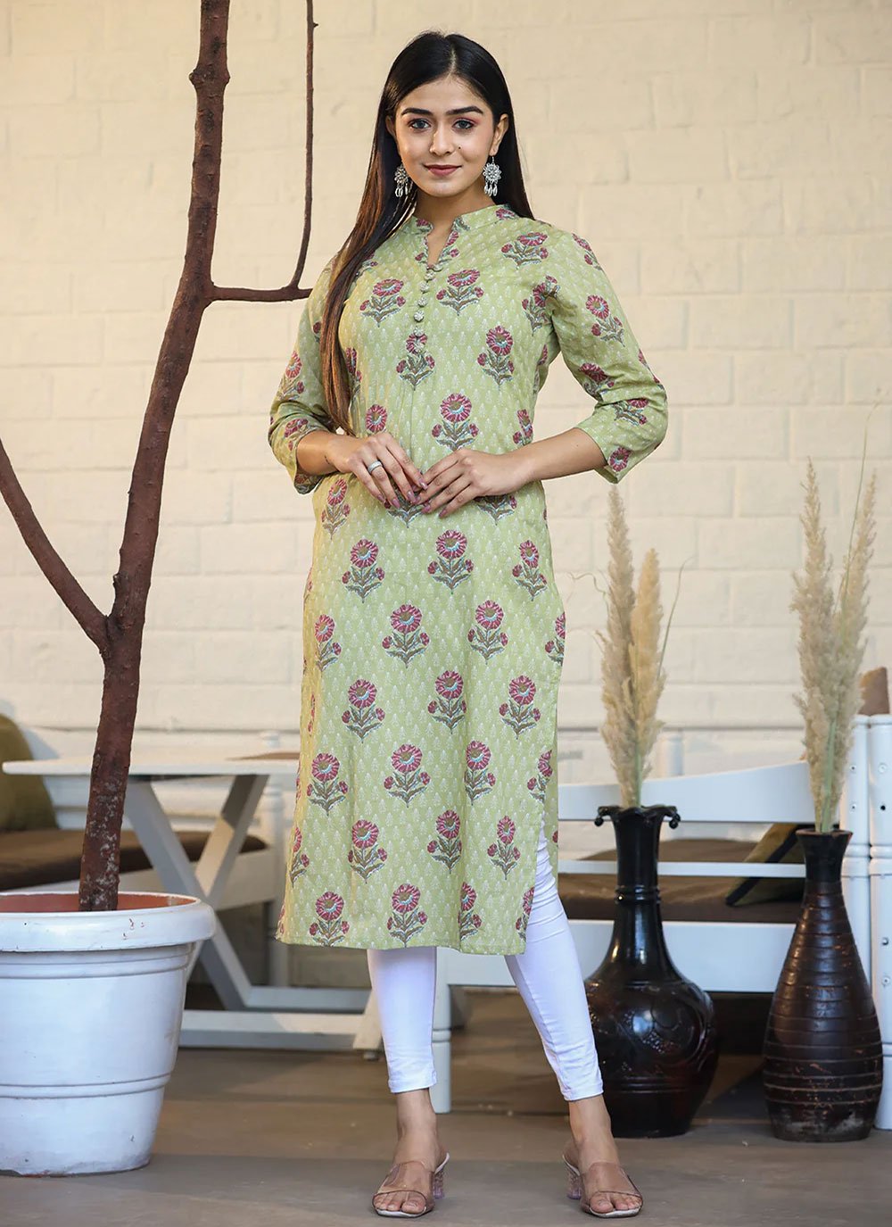 Casual Kurti Cotton Sea Green Buttons Kurtis