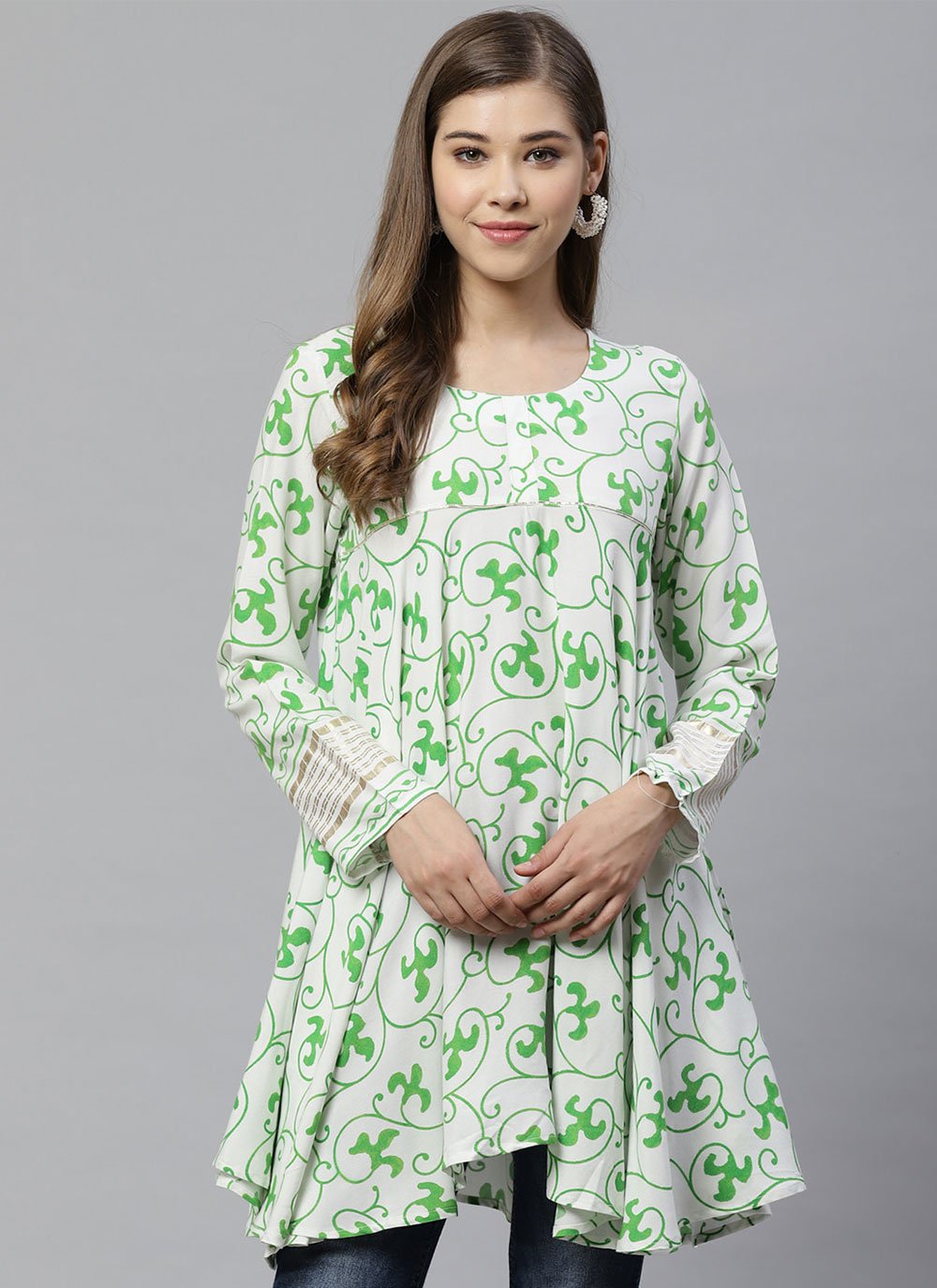 Designer Kurti Rayon Sea Green Print Kurtis