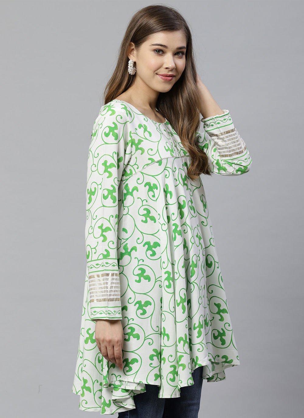 Designer Kurti Rayon Sea Green Print Kurtis