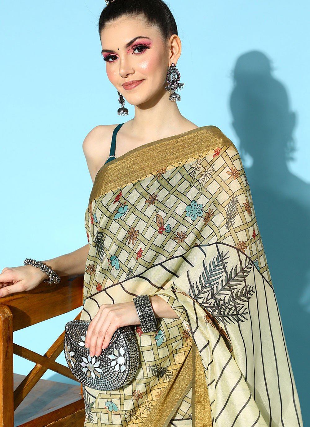 Contemporary Polyester Sea Green Print Saree