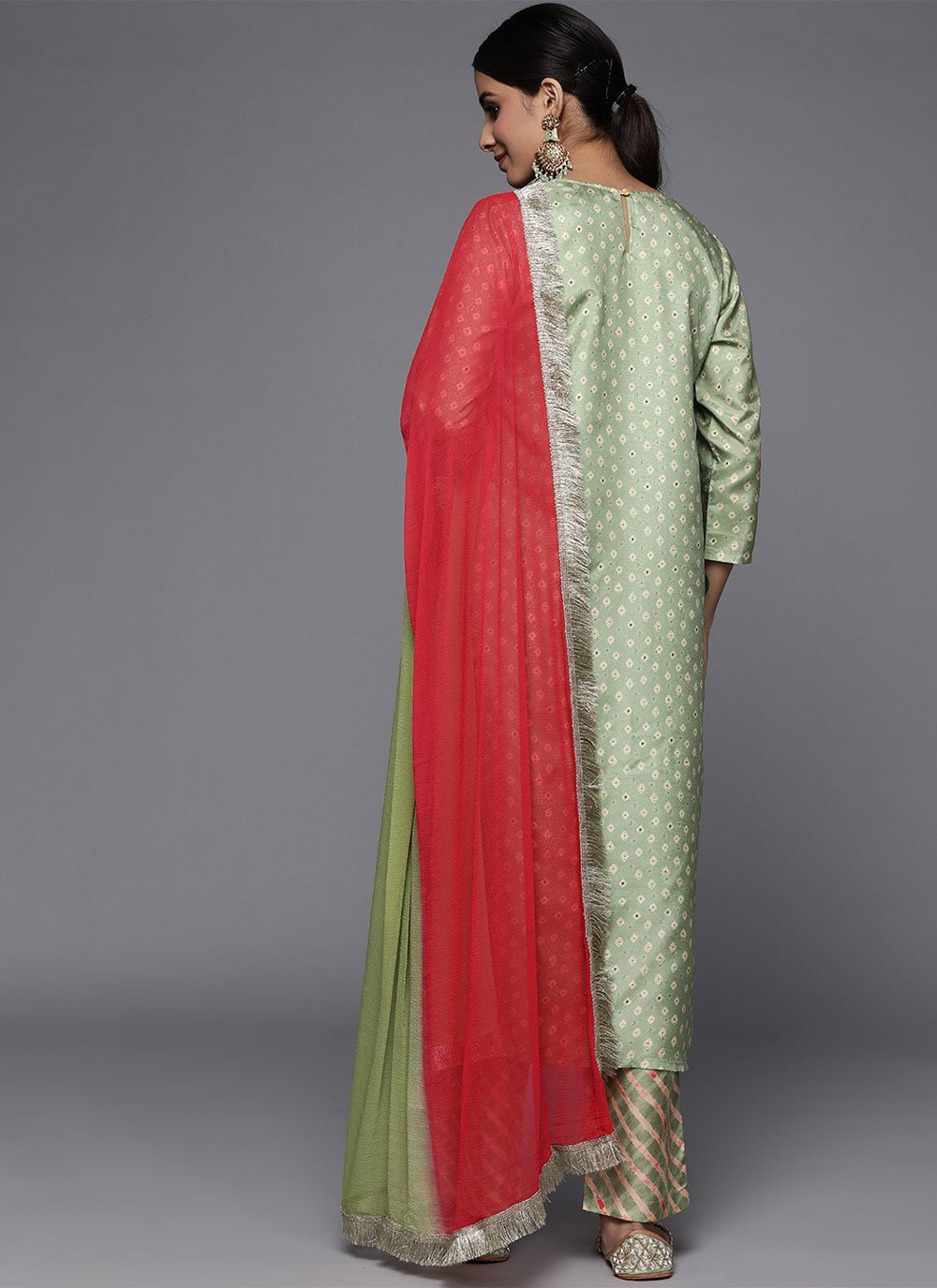 Salwar Suit Silk Sea Green Print Salwar Kameez