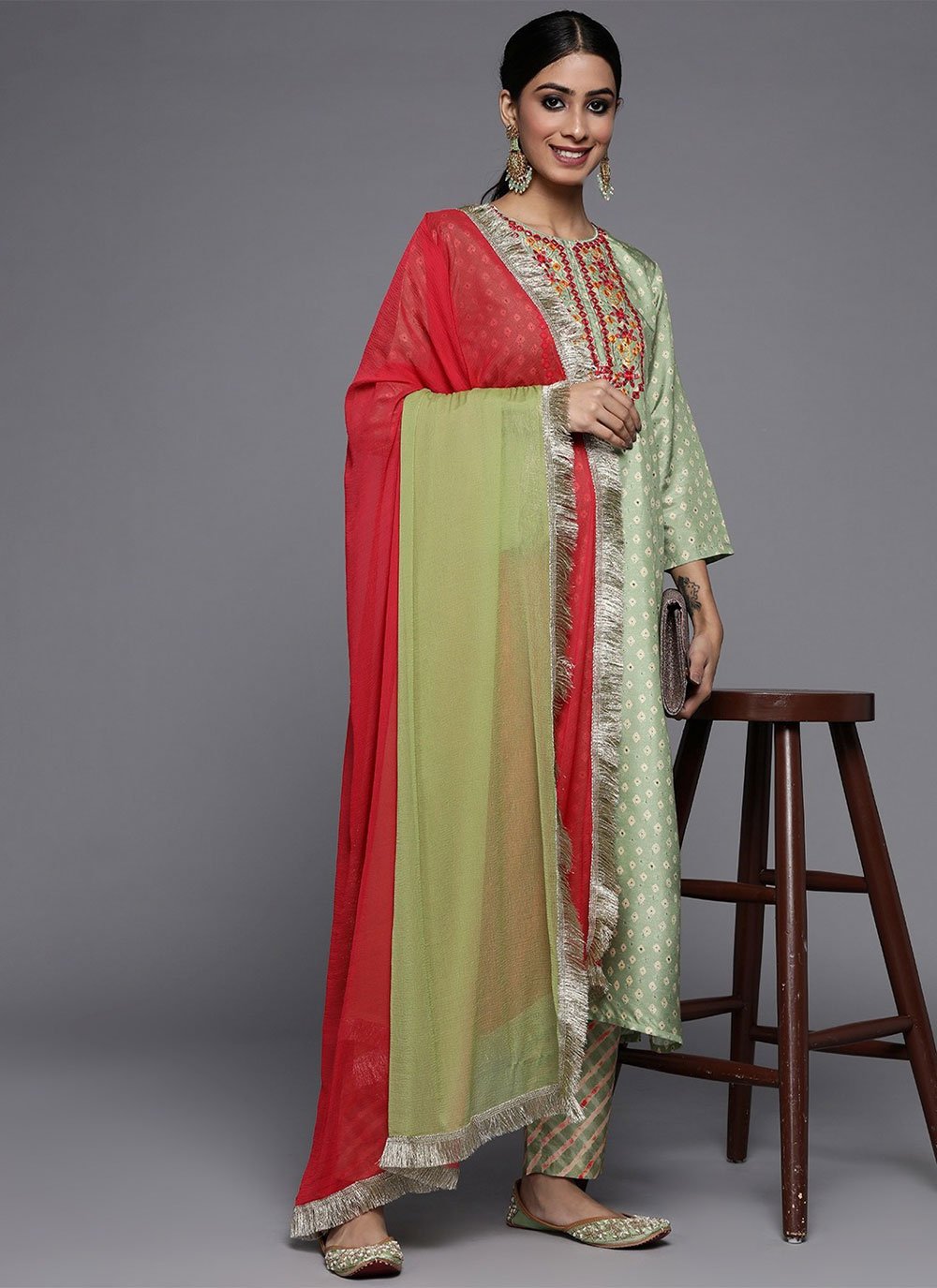 Salwar Suit Silk Sea Green Print Salwar Kameez