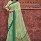 Classic Faux Crepe Sea Green Print Saree
