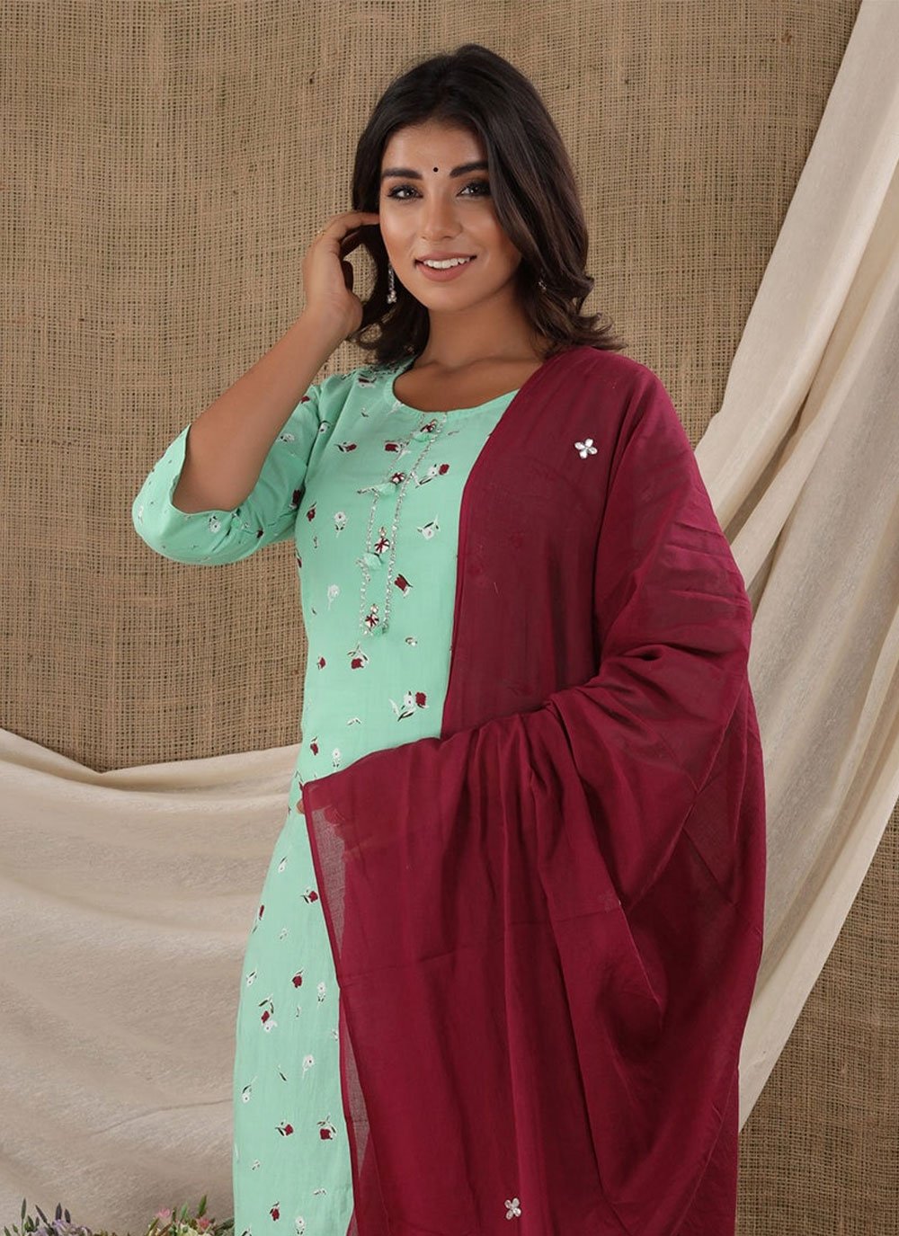 Salwar Suit Cotton Sea Green Print Salwar Kameez