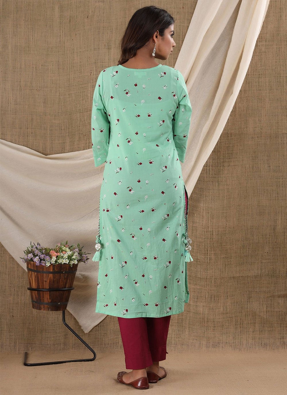 Salwar Suit Cotton Sea Green Print Salwar Kameez