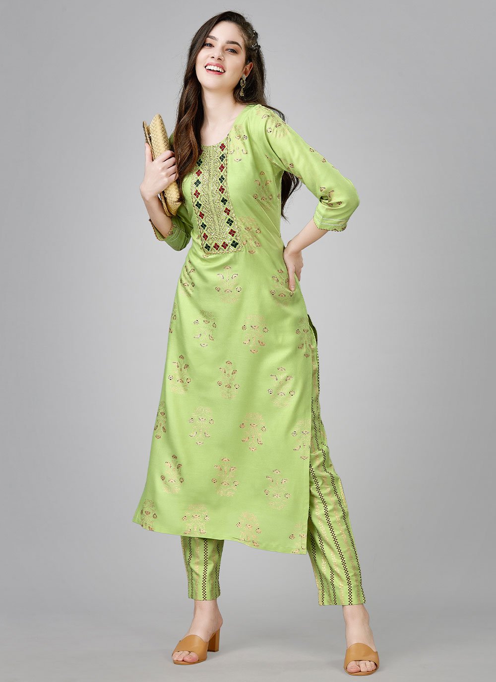 Casual Kurti Rayon Sea Green Embroidered Kurtis