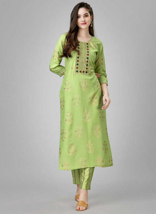 Casual Kurti Rayon Sea Green Embroidered Kurtis