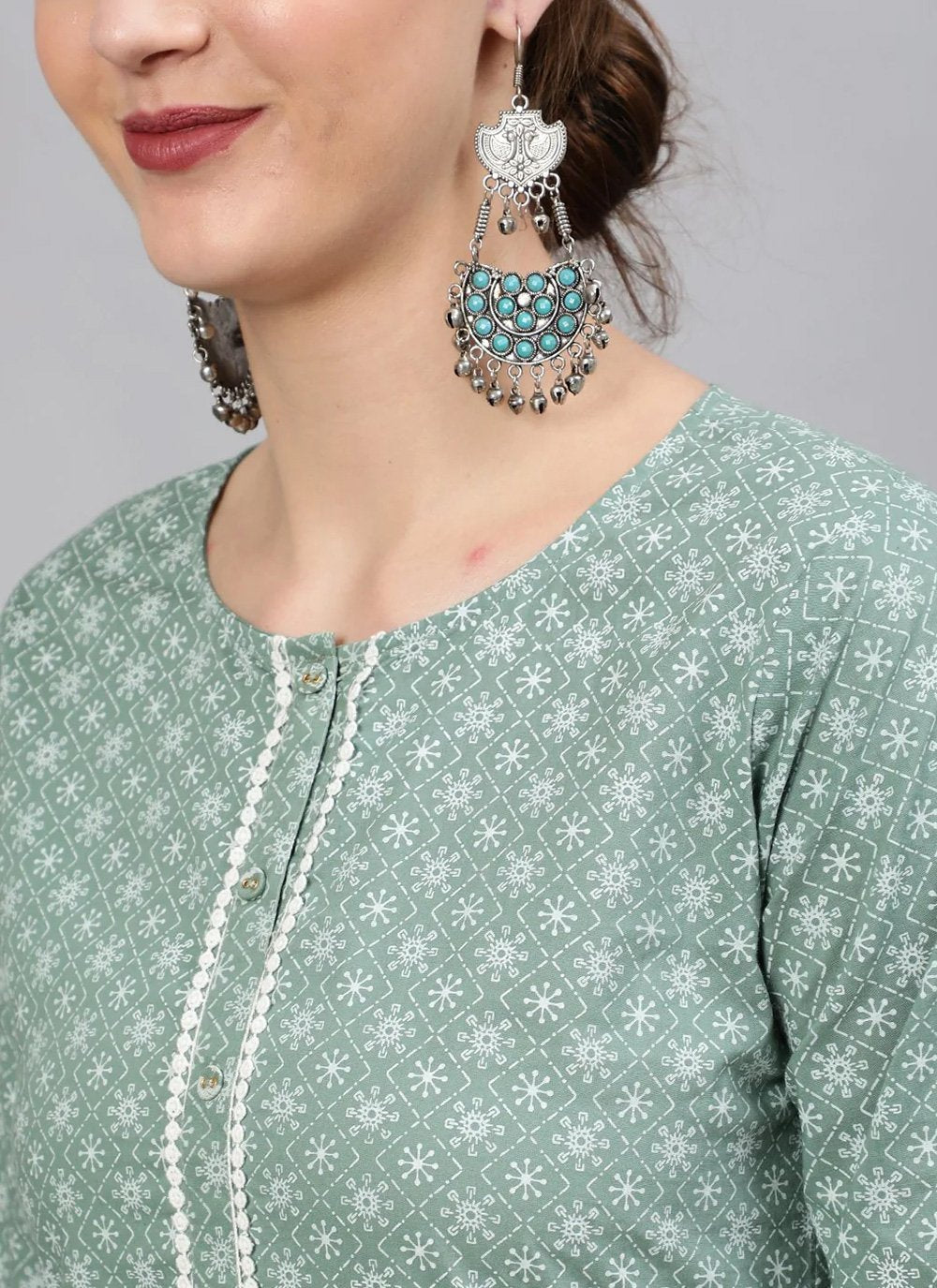 Salwar Suit Cotton Sea Green Print Salwar Kameez