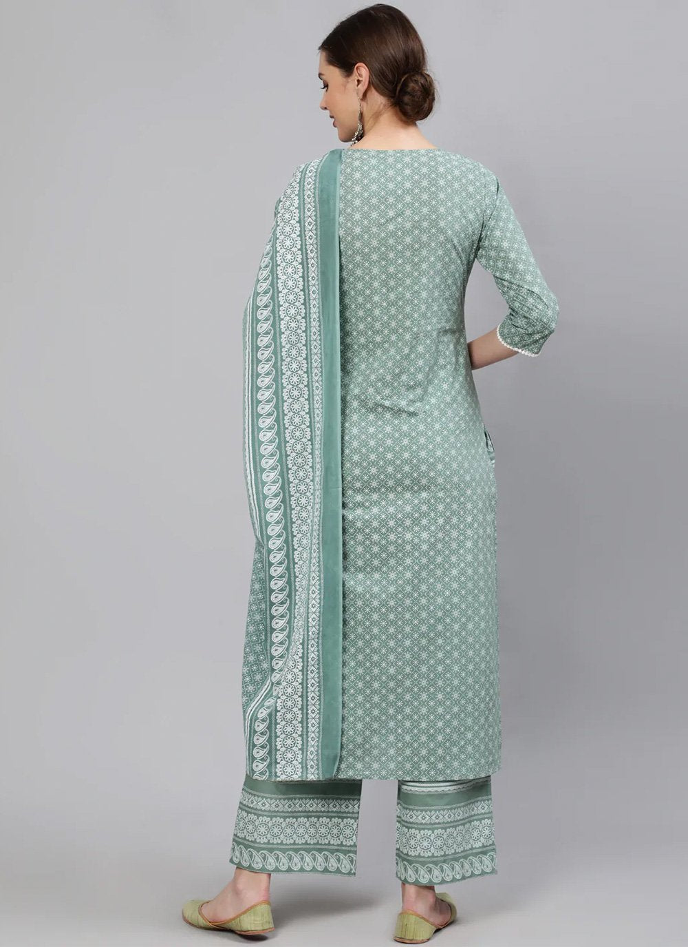 Salwar Suit Cotton Sea Green Print Salwar Kameez