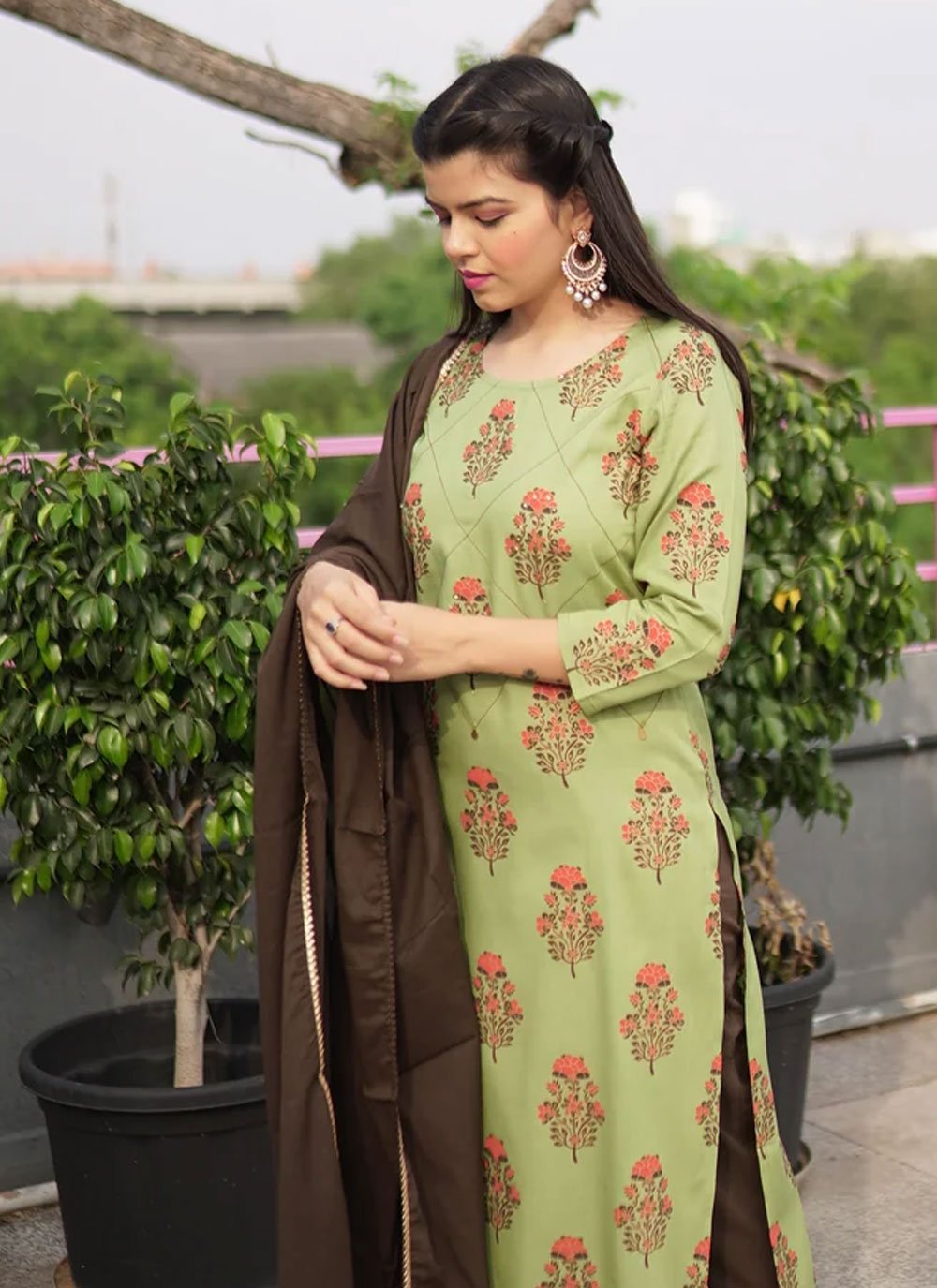 Salwar Suit Cotton Sea Green Print Salwar Kameez