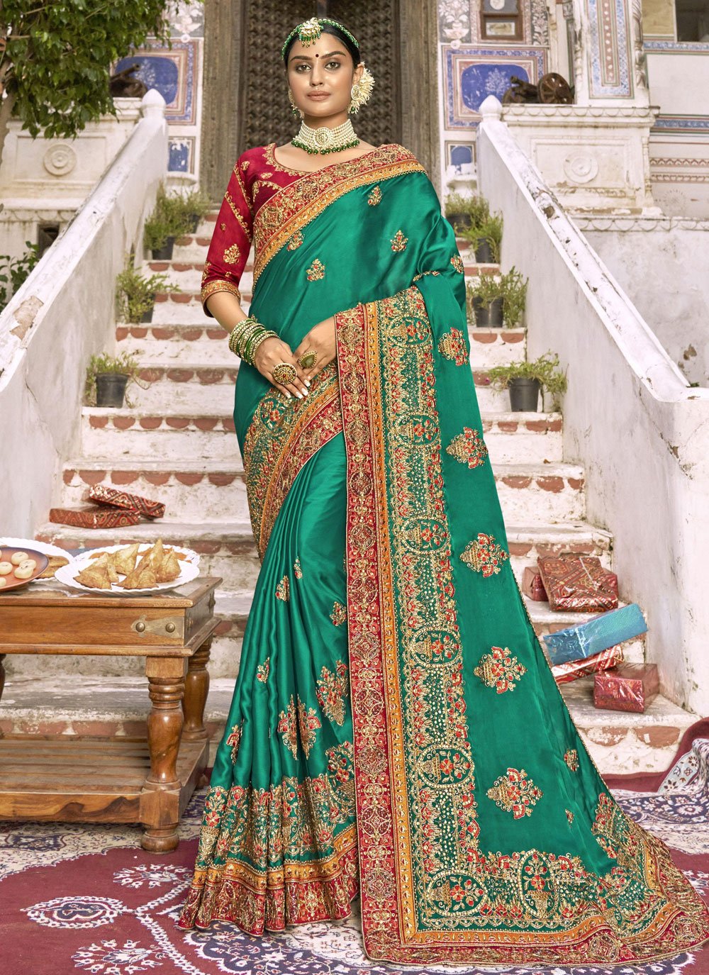 Classic Art Silk Sea Green Embroidered Saree