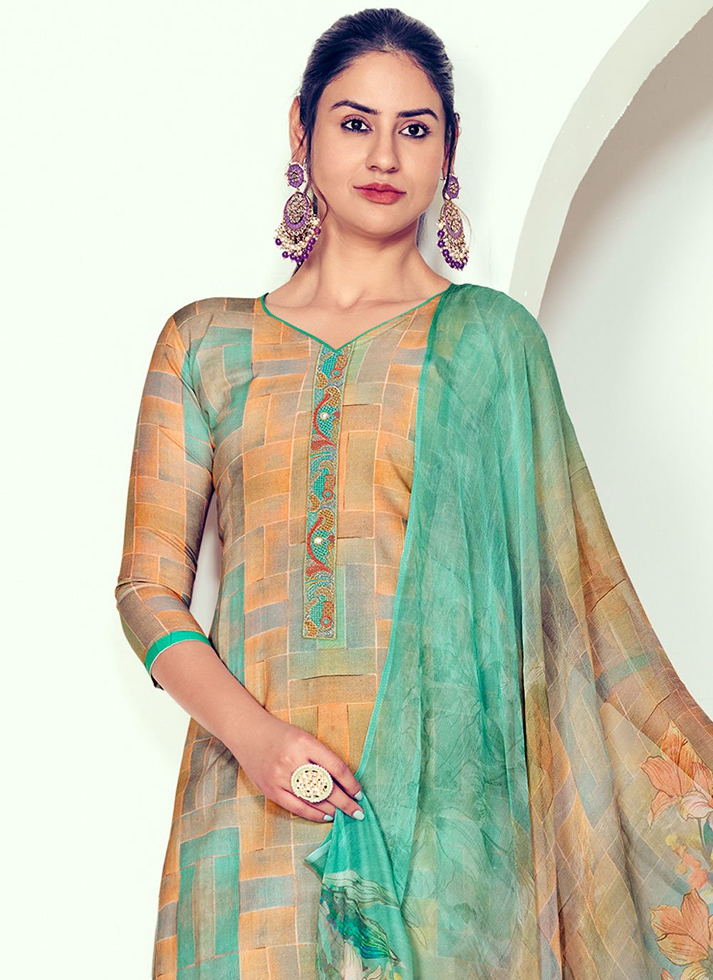 Salwar Suit Cotton Sea Green Digital Print Salwar Kameez