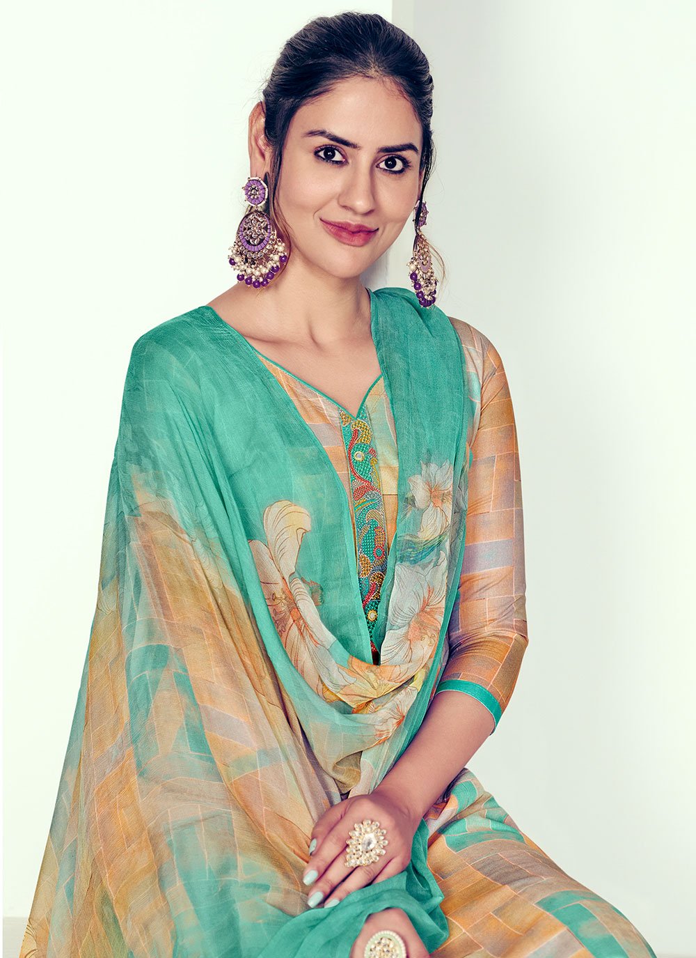 Salwar Suit Cotton Sea Green Digital Print Salwar Kameez