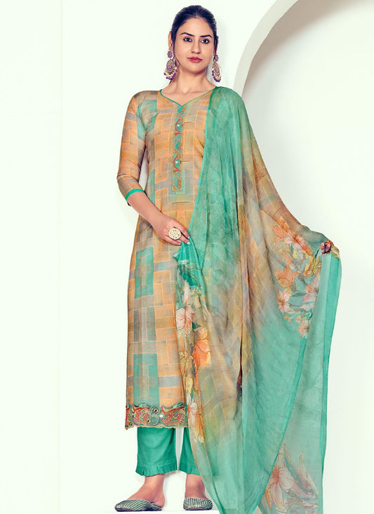 Salwar Suit Cotton Sea Green Digital Print Salwar Kameez