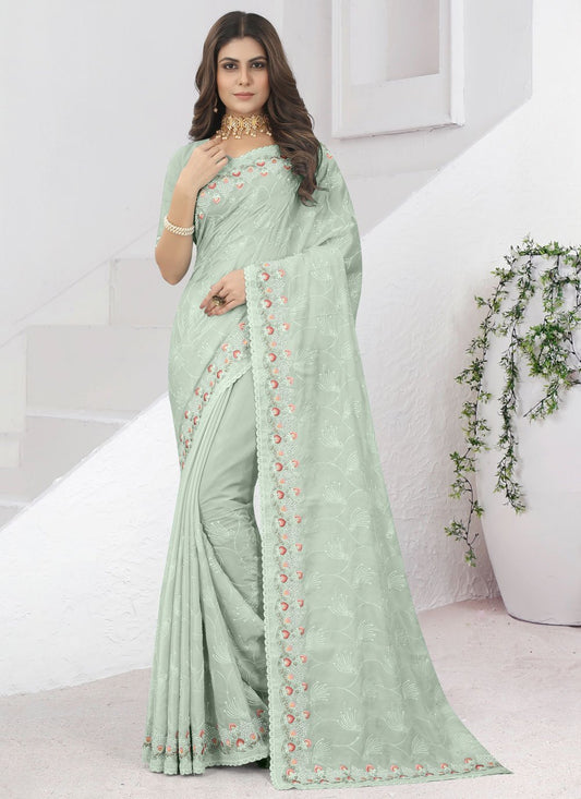 Trendy Saree Silk Sea Green Diamond Saree