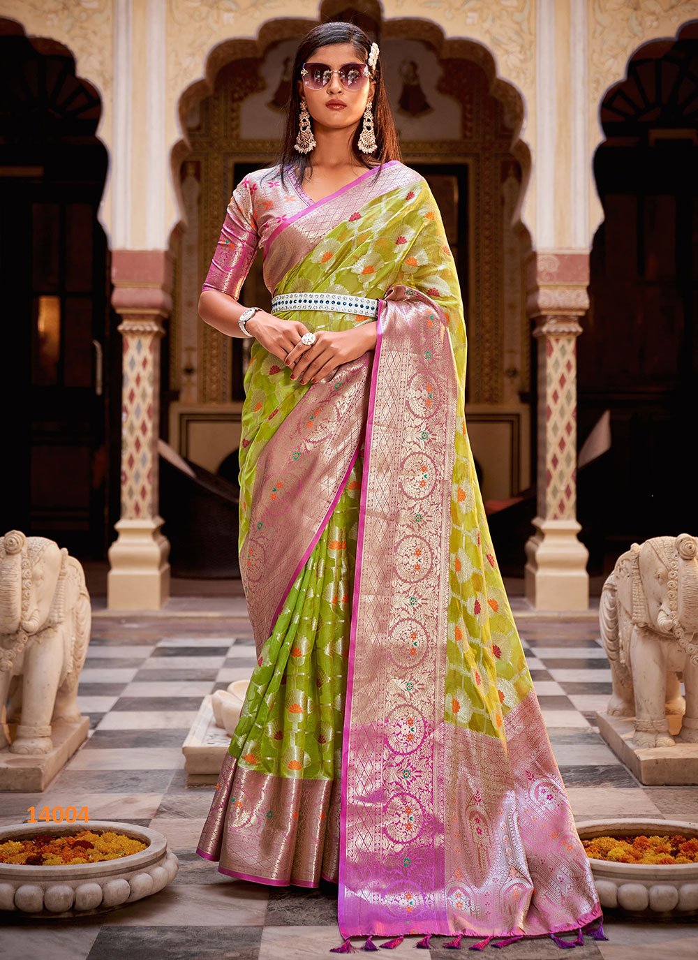 Contemporary Silk Tissue Sea Green Weaving Saree