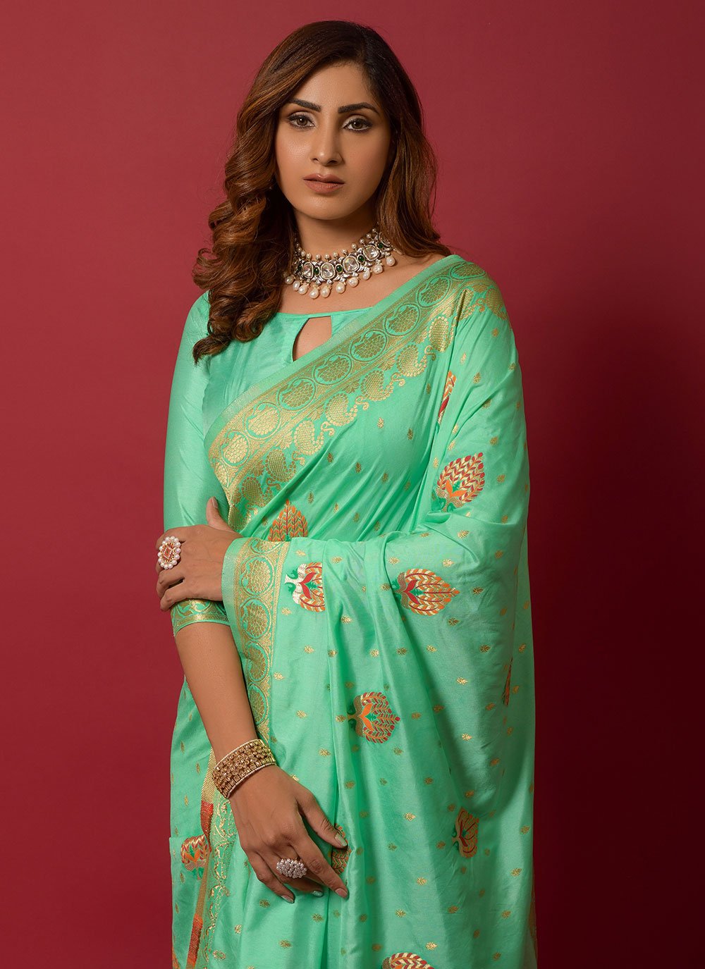 Contemporary Silk Sea Green Woven Saree