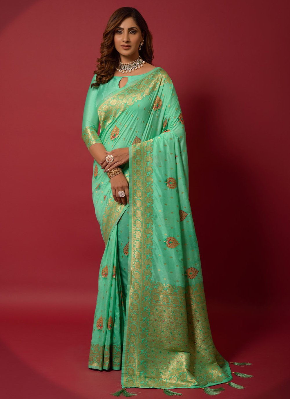 Contemporary Silk Sea Green Woven Saree