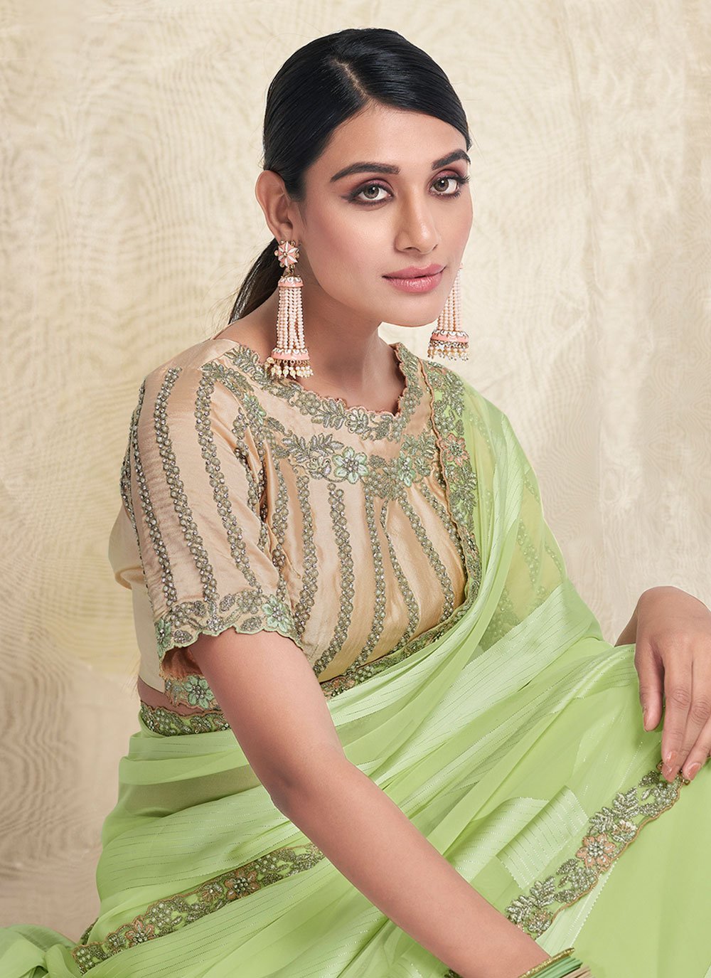 Trendy Saree Georgette Sea Green Plain Saree